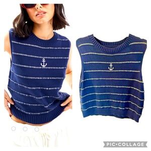 ASOS Navy Striped Sleeveless Nautical Top with Anchor
